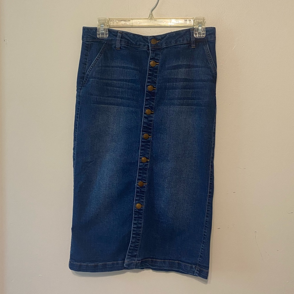 Button Down Denim MIDI Skirt